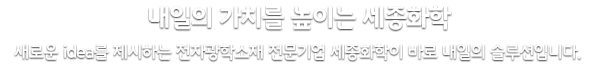 내일의 가치를 높이는 세종화학 새로운 생각을 제시하는 전문기업 세종화학이 바로 내일의 솔루션입니다.